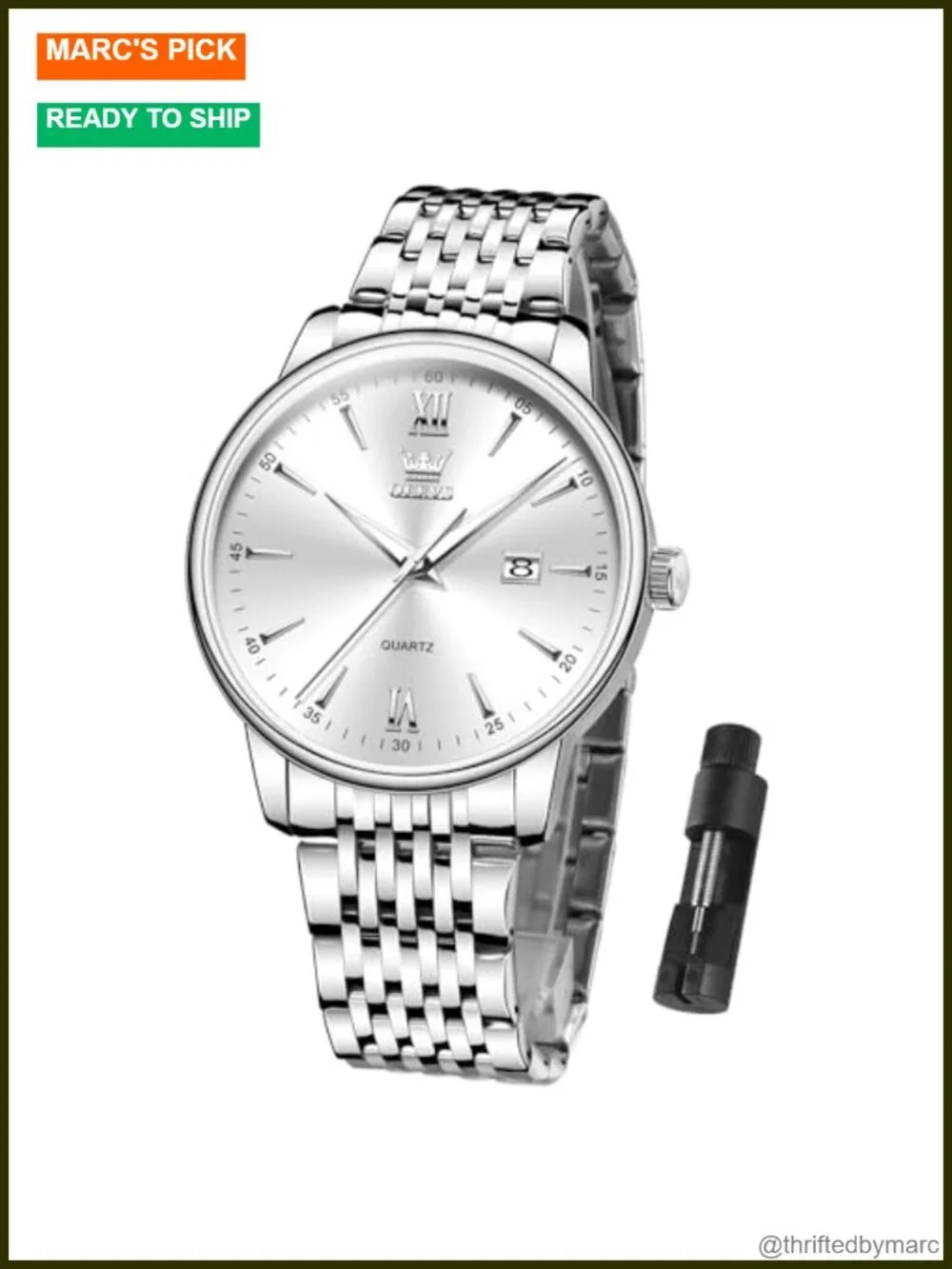 Stainless Steel Men's Wrist Watch Day Date Water Resistant Quartz